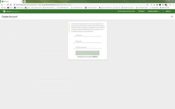 MyQuest Account Creation Step 2
